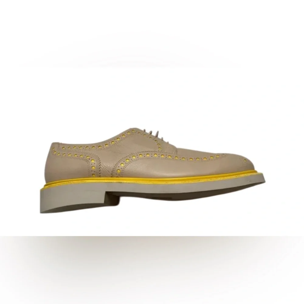 New CLERGERIE Beige Trendy Yellow Trim Oxford Derbys size 38.5